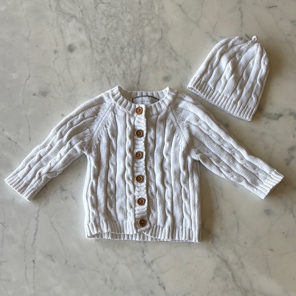 Jake and Jill Cable Knit Set White 6-12 Months